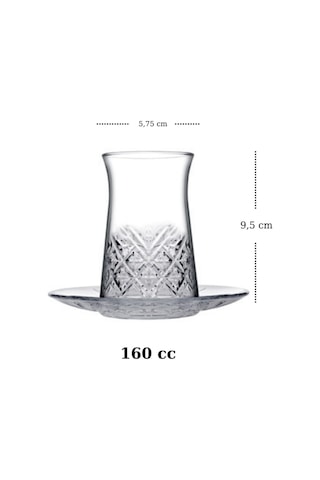 Timeless Heybeli Model 24 Parça Set Çay Bardağı Çay Tabağı Çerezlik Ayaklı Su/likör Bardağı Şeffaf