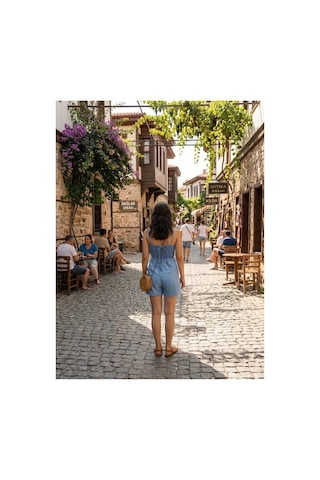 Zdnjeans Açık Mavi Denim Askılı Şort Tulum Buz Mavi