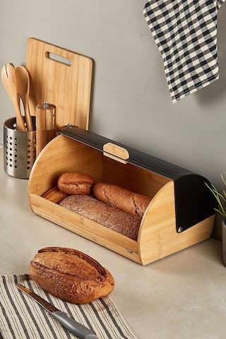 Clemento Bambu Ekmek Dolabı Siyah