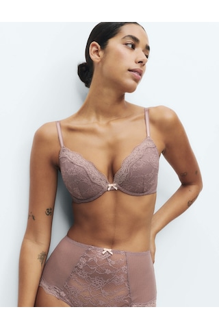 Marks & Spencer Dantelli Balenli Plunge Sütyen T33000318 Kahverengi