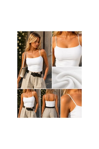 İnce Askılı Kadın Crop Bluz Vücuda Oturan Basic Crop Top Beyaz - L Çok Renkli
