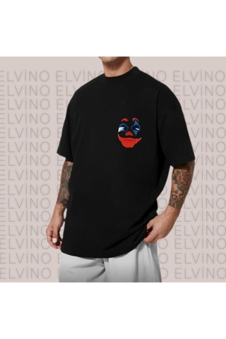 Noıssey Siyah Joker Baskılı Oversize Unisex Kadın/erkek Siyah Bisiklet Yaka