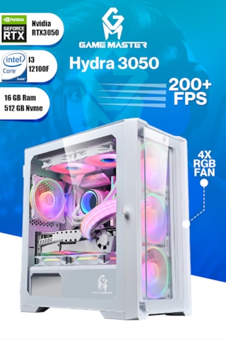 Game Master Hydra 3050-16 i3-12100F 16 GB 512 GB M.2 SSD Free Dos Masaüstü Oyuncu Bilgisayarı