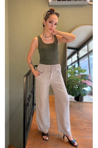 Ali Butik Gri Önü Çımalı Rahat Kalıp Keten Pantolon