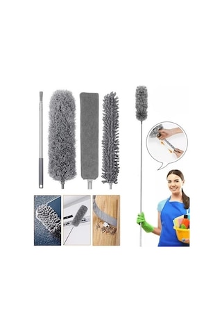 Teleskopik 3&apos Lü Mop Toz Alma Püskülü Çok Fonksiyonlu Temizlik Seti Çok Renkli