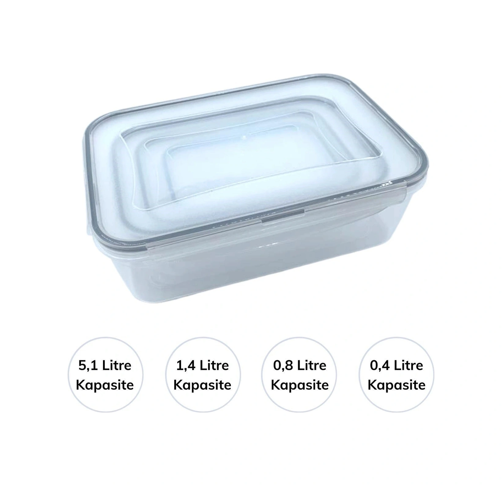 4&apos Lü İç İçe Sızdırmaz Contalı Kilitli Kapaklı Plastik Erzak Saklama Kapları Lc315