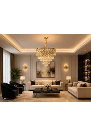 40 Cm Kristal Taşlı Salon Avizesi Altın-gold