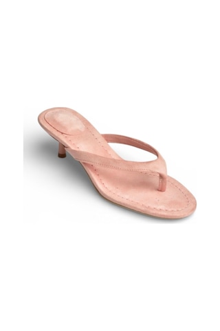 Fox Shoes Y518342802 Pudra Süet Parmak Arası Kısa Topuklu Kadın Terlik Pudra