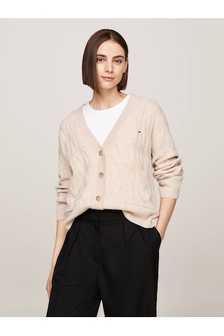Tommy Hilfiger Soft Wool Cable Cardıgan Kadın Bej Hırka - Ww0ww43089 Bej