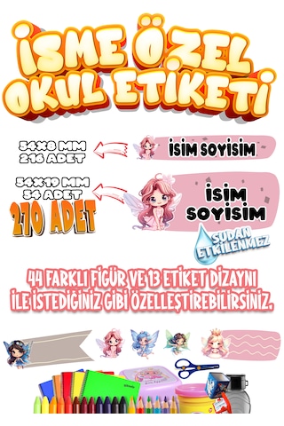 Okul Etiketi Kalem Defter Etiketi İsme Özel Etiket Set10