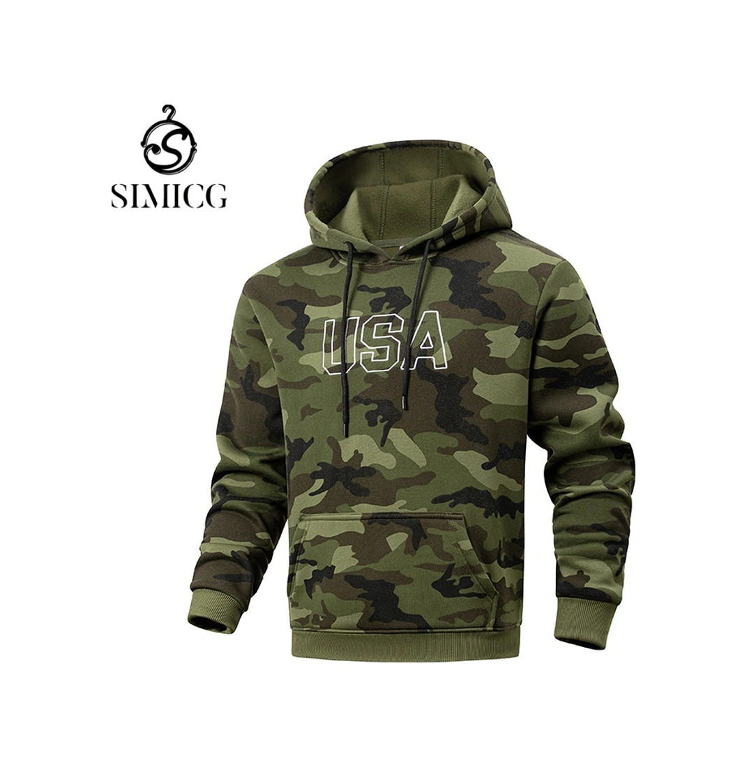 Kamuflaj İşlemeli Kapüşonlu Sweatshirt Erkek Kapüşonlu Erkek Sonbahar Ve Kış Sweatshirt Ceketi Yeşil