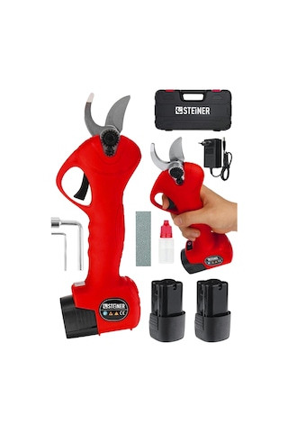 Steiner 128 Vf 10 Ah Kömürsüz Motor Akülü Bağ Makası Çantalı Krmz
