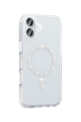 Techaks Apple Uyumlu iPhone 16 Pro Max Kılıf Taşlı Tasarım M-safe Şarj Özellikli Zore Koment Silikon Kapak - Gold Altın
