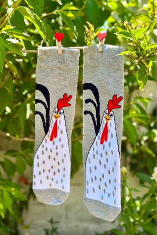 Lousocks Unisex Gri Horoz Desenli Soket Çorap