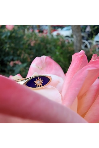 Ala Safir Mineli Kutup Yıldızlı Oval Mühür Minimal Tasarım Esteti - 552949140