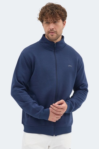 Slazenger Mendoza I Erkek Fermuarlı Dik Yaka Cepli Lacivert Sweatshırt Lacivert