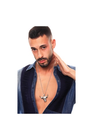 Erkek Antik Gümüş Kaplama Boğa Simge Uçlu Kolye Gümüş