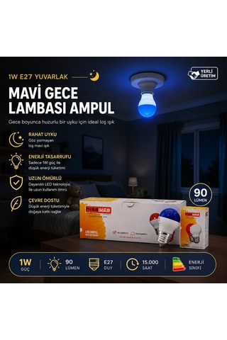 10 Adet 1w E27 Mavi Yuvarlak Gece Lambası Led Ampul Eamp-075