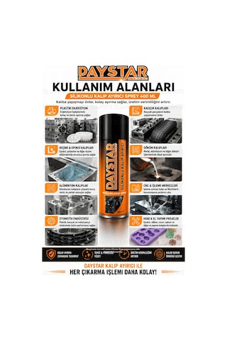 Silikonlu Kalıp Ayırıcı Sprey 400 Ml Silikon Bazlı Kalıp Ayırıcı Plastik, Reçine, Kauçuk Ve Dökü Çok Renkli