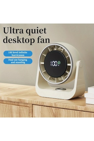 Xuweiwei Beyaz Gümüş Sessiz 100 Seviyeli Sonsuz Tornado Masa Fanı 4000mah Şarj Edilebilir Pil Usb Şarj Akıllı Dijital Ekran Ev Ofis Kamp