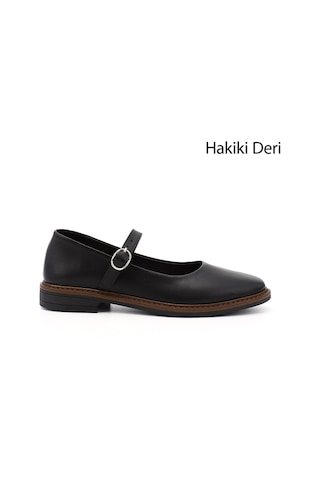 Gönderi(R) Gönderi R Siyah Kısa Kalın Topuklu Mary Jane Hakiki Deri Babet Siyah