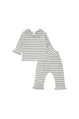 Civil Baby Çizgili Jakarlı 6-18 Ay Takım Ekru