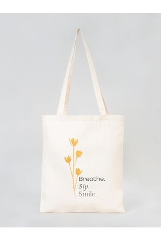 Breathe, Sip, Smile - Ham Kumaş Bez Çanta Bej Breathe, Sip, Smile - Ham Kumaş Bez Çanta Bej