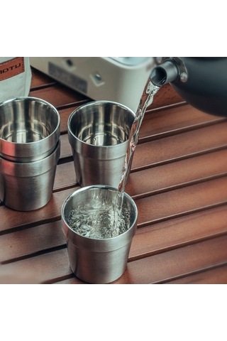 Pazly Yüksek Yığılabilir Taşınabilir Sıcaklık Dayanıklı Piknik Kupaları Paslanmaz Çelik Kamp Gümüş Gümüş