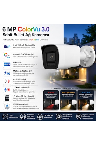 Provzen Hikvision 1 Kameralı 6mp Ip Colorvu 3.0 Güvenlik Sistemi Aı İnsan Araç Algılama Çift Yönlü Ses Ve Işıklı Alarm