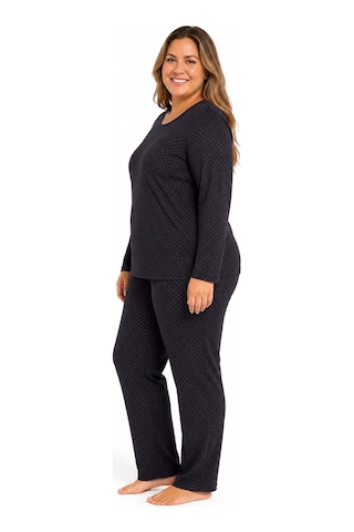 Sleeproom Büyük Beden Kadın Mevsimlik Pointiel Puantiye Desen Pijama Takımı Siyah