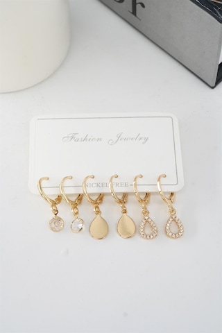 Kadın Zirkon Taşlı Sallantılı Damla Figürlü Klipsli 6'lı Küpe Seti Çok Renkli