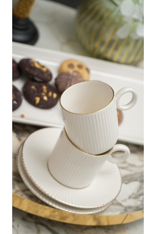 Elif 4 Parça 2 Kişilik Porselen Kahve Takımı Kırık Beyaz