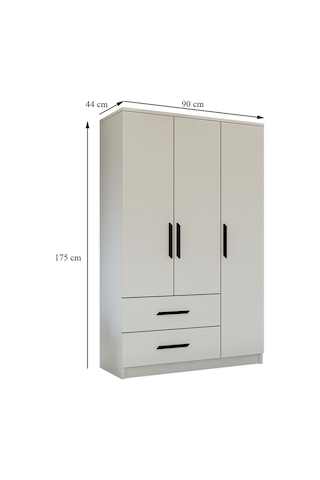 Gm 176 Modena 3 Kapı 2 Çekmeceli Siyah Kulplu Beyaz Gardrop