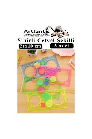 Sihirli Cetvel 3 Adet Plastik Sihirli Daire Cetvel Desen Şablon Çizim Okul Karne Hediye Çok Renkli