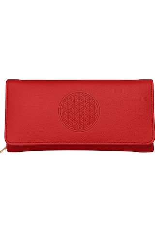 Yaşam Çiçeği Baskılı Şans Cüzdanı Kağıt Bozuk Para Ve Kartlık Bölmeli Kırmızı Kadın Cüzdan Kirmizi