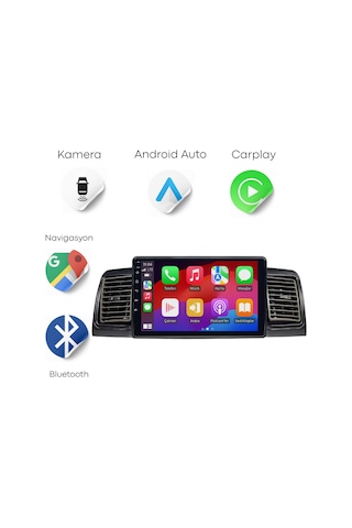 Toyota Corolla Android Multimedya Sistemi 2002-2006 4gb Ram, 64gb Hafıza, Bluetooth, Carplay & Android Auto Kamera  9"