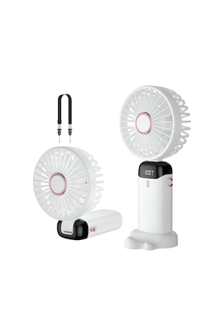 N15 Şarjlı El Fanı Dijital Göstergeli Parfümlü Serinletici Vantilatör 5 Kademe Hız Ayarlı Mini Klima Fan Boyunluk Askı İpli Katlanabilir Elde Masaüstü Boyun Askılı Kullanım Telefon Standı