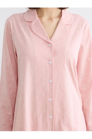 Lcw Dream Pembe Gömlek Yaka Kalp Baskılı Kadın Pijama Takımı