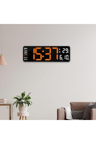 Suntek Modern Takvim Göstergeli Ayarlanabilir Parlaklık Dijital Duvar Saati Turuncu