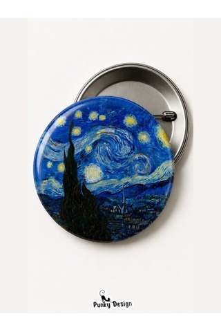 Yıldızlı Gece Rozet Kartlı Van Gogh Temalı Sanat Rozeti Vintage Broş Pin-44 Mm Çok Renkli