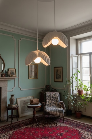 Beyaz 2'li Lotus Formlu Avize Salon Pla Dayanıklı Sarkıt Aydınlatma Ayarlanabilir Kablo