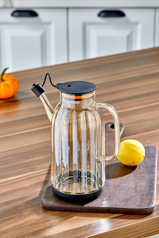 Cooker 1.1 Litre Borosilikat Cam Yağdanlık Ve Sirkelik Zeytinyağ Şişesi Şeffaf Siyah