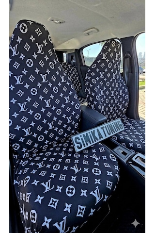 Lv Siyah Beyaz Desenli Otomobil Servis Kılıfı Ön Ve Arka 4parça Takım 1.kalite Likrali Yıkanabilir 1 Takım
