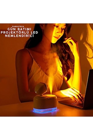 Gün Batımı Projektörlü Led Nemlendirici 300 Ml, Usb Şarjlı Sessiz Hava Nemlendirici Lamba