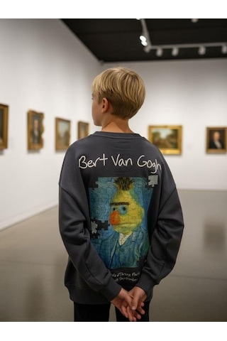 Zekids Erkek Çocuk Van Gogh Baskılı Tasarım Sweatshirt-16624 Füme