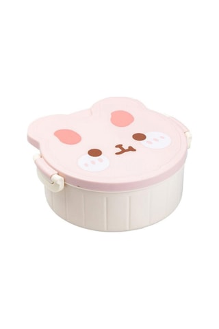 Teddy Bear Çocuklar İçin Çatal Ve Kaşıklı Üç Bölmeli Plastik Beslenme Kutusu Pembe