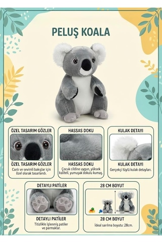 Peluş Koala 28 Cm Sevimli Konforlu: Peluş Uyku Yastığı Ve Sarılma Arkadaşı Dekoratif Oyuncak Gri