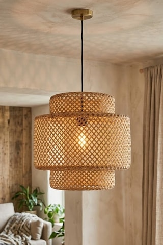 Mylamp Sitrus Doğal Bambu Avize 30x30 Cm Krem