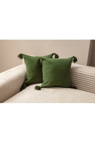 Swita Home İkili Dekoratif Püsküllü Kırlent Kılıfı 43x43 Yeşil