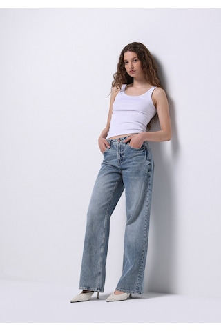Colin's Colins Regular Fit Yüksek Bel Geniş Paça Kadın Pamuk Light Indigo Denim Jean Pantolon Cl1075828 Q1.v1 Dn08139 Mavi